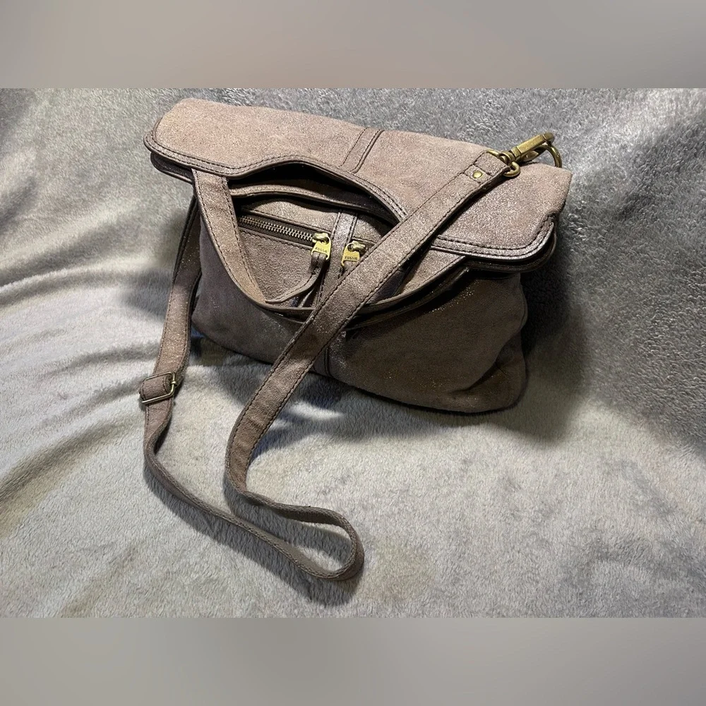 Fossil Full Shimmery Suede Convertible Hobo/Tote - Picture 2 of 10